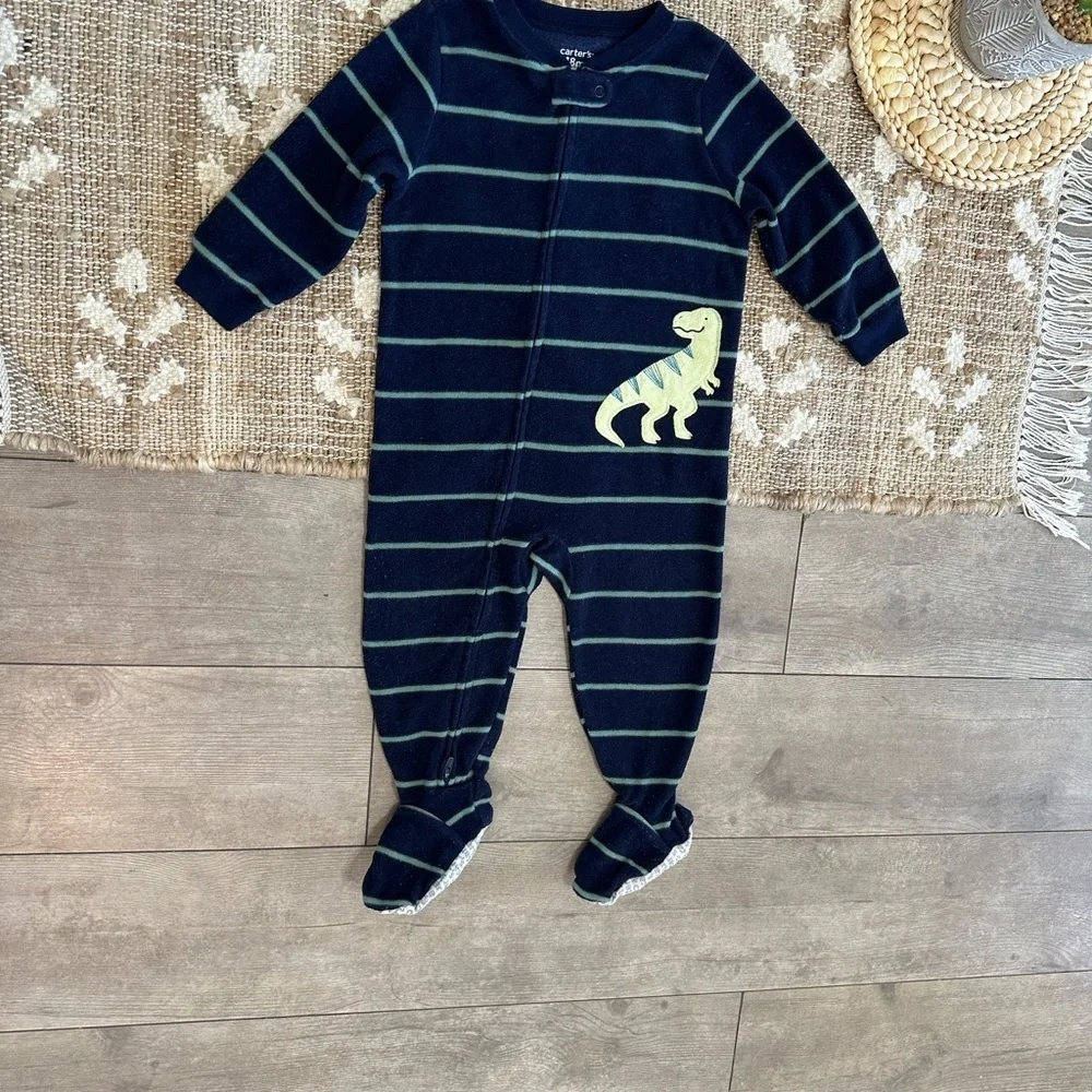 Carter's Striped Fleece Dinosaur Footie Pajamas Baby Toddler Boy 18 Month